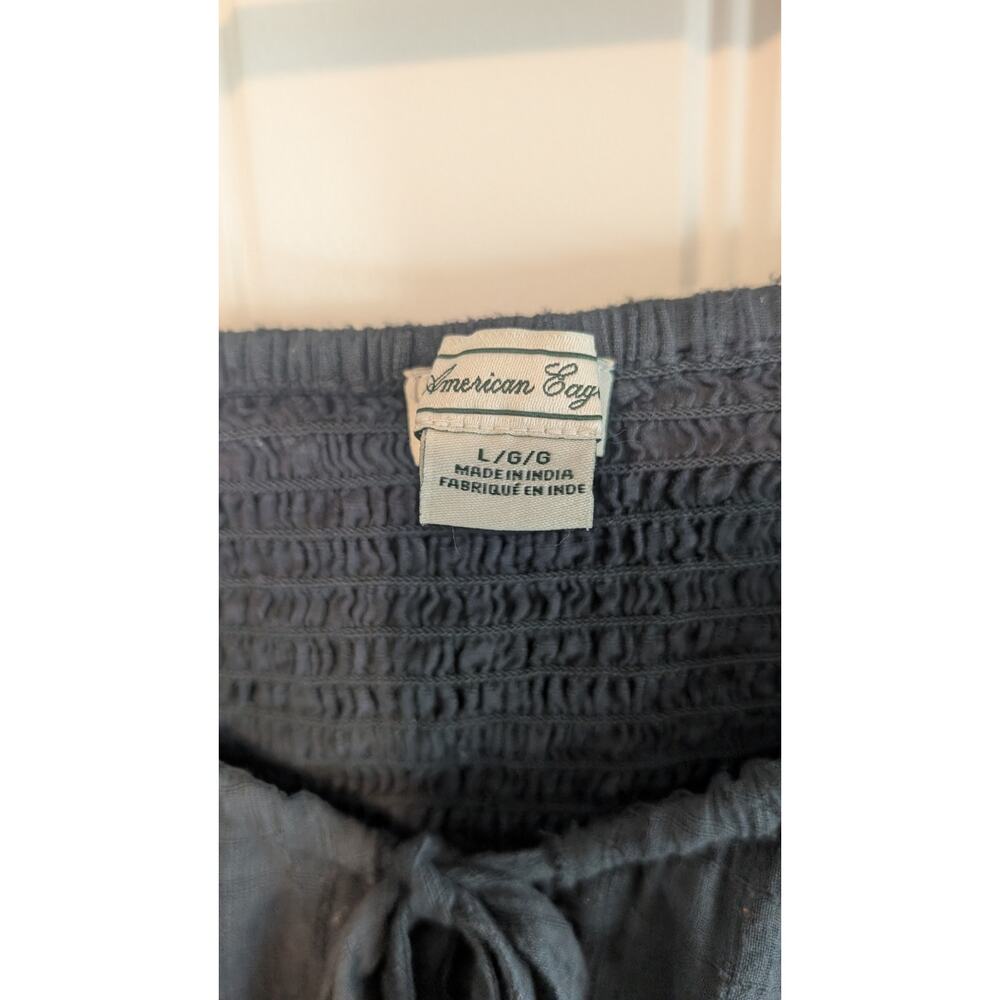 American Eagle Cropped Lace Blouse Women Large Black Boho Cottage Prairie Fairy - Picture 9 of 11